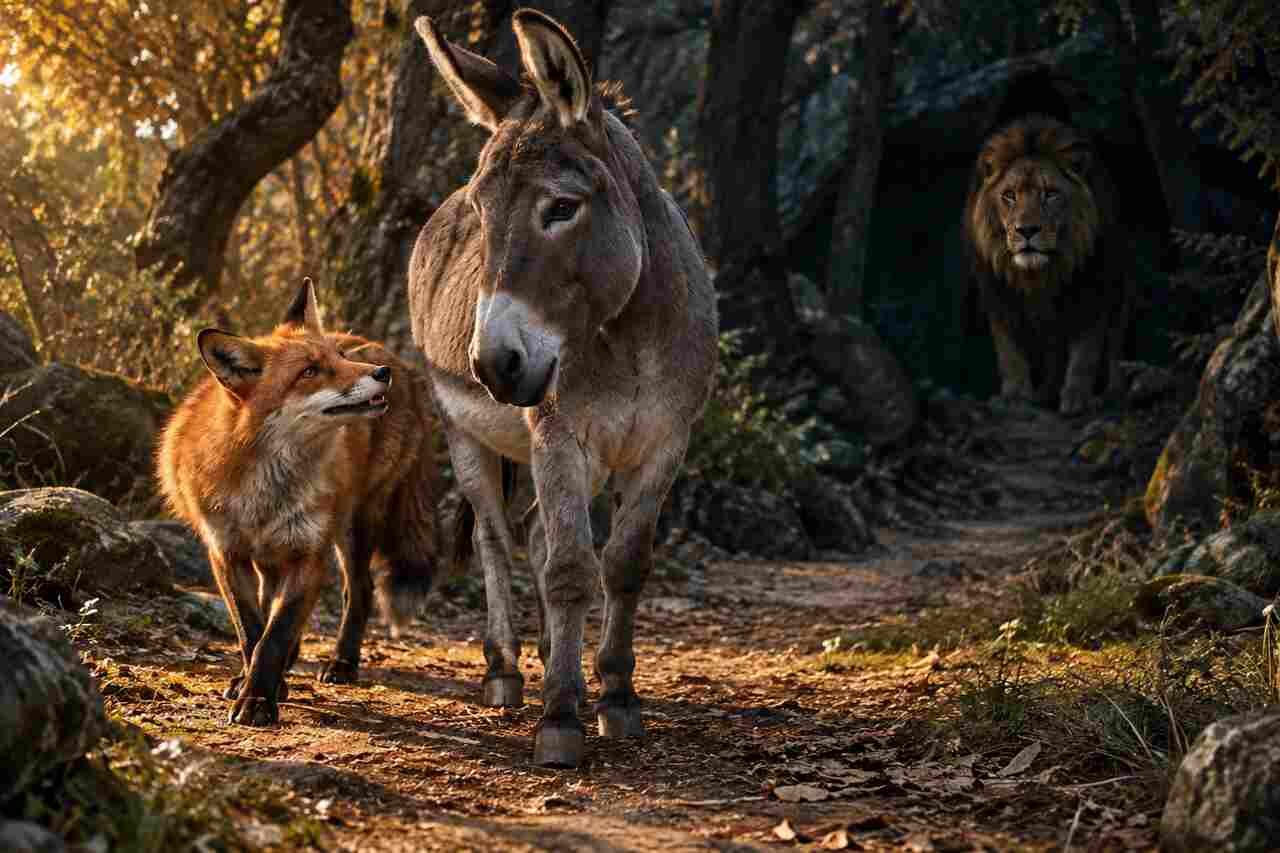 THE LION, THE FOX, AND THE DONKEY